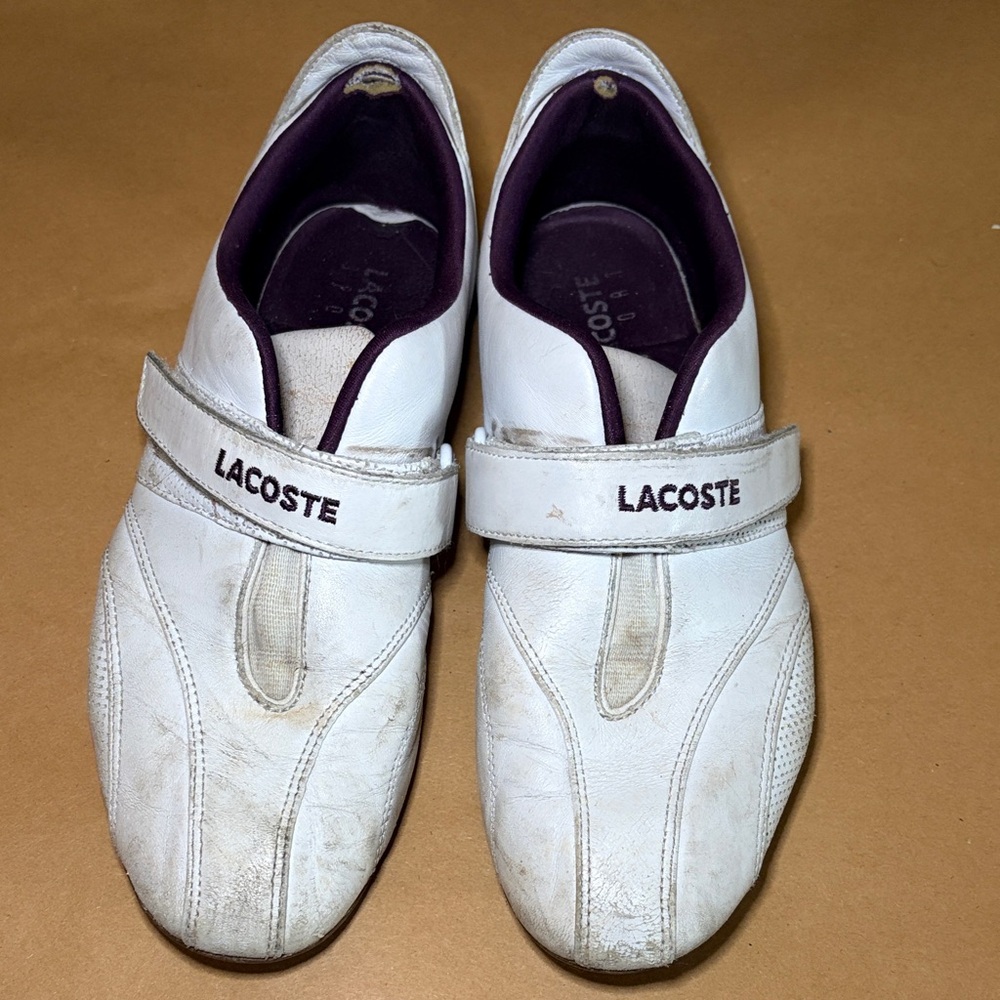 Lacoste White Leather Slip-On Shoes